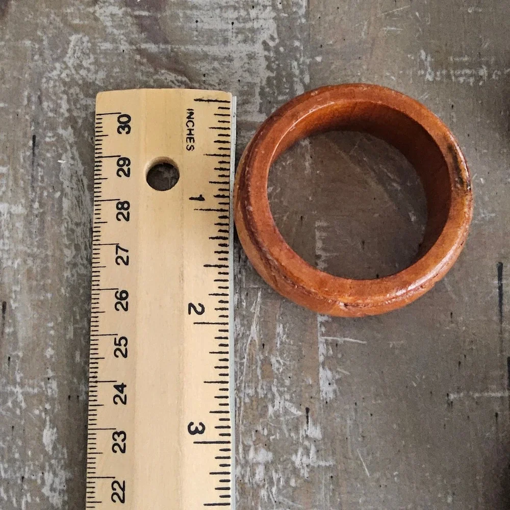 Carved Wood Napkin Rings Set of 6 Brown Handcrafted Boho Table Decor MCM
